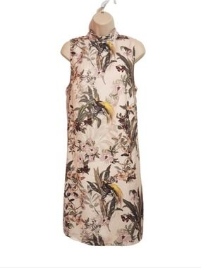H&M Satin Floral Bird Print Mini Shift Dress Medium